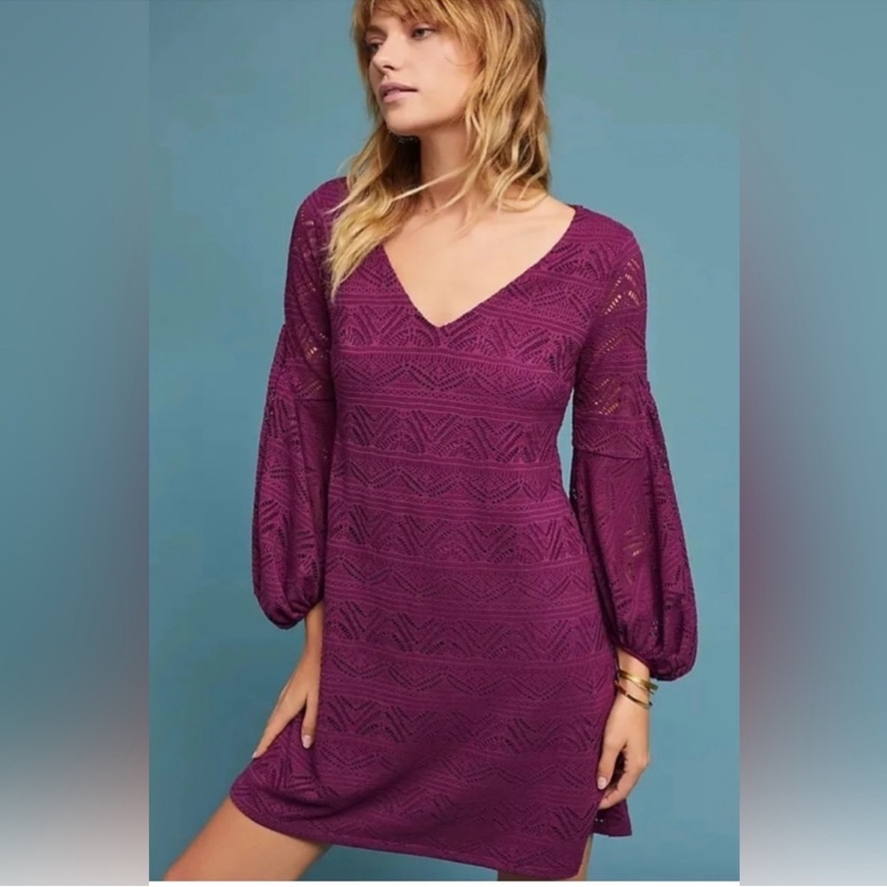 Anthropologie Plum Purple Long-Sleeve Lace Knit Dress